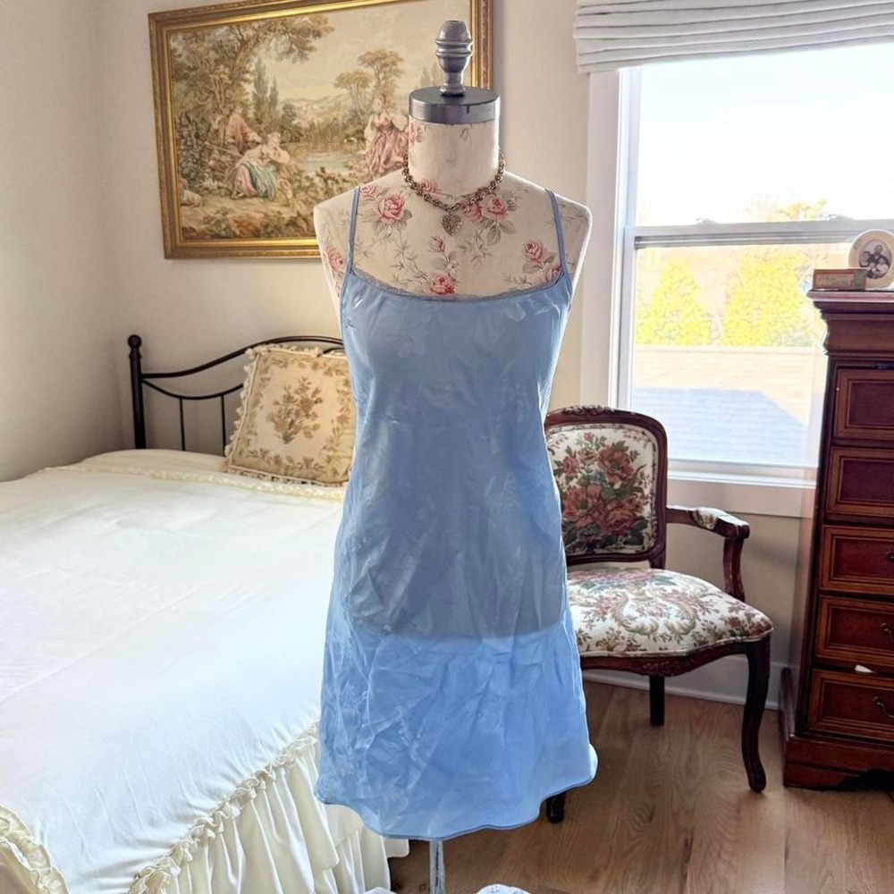 blue mini slip dress  90s blue slip dress Valerie Steven's size large